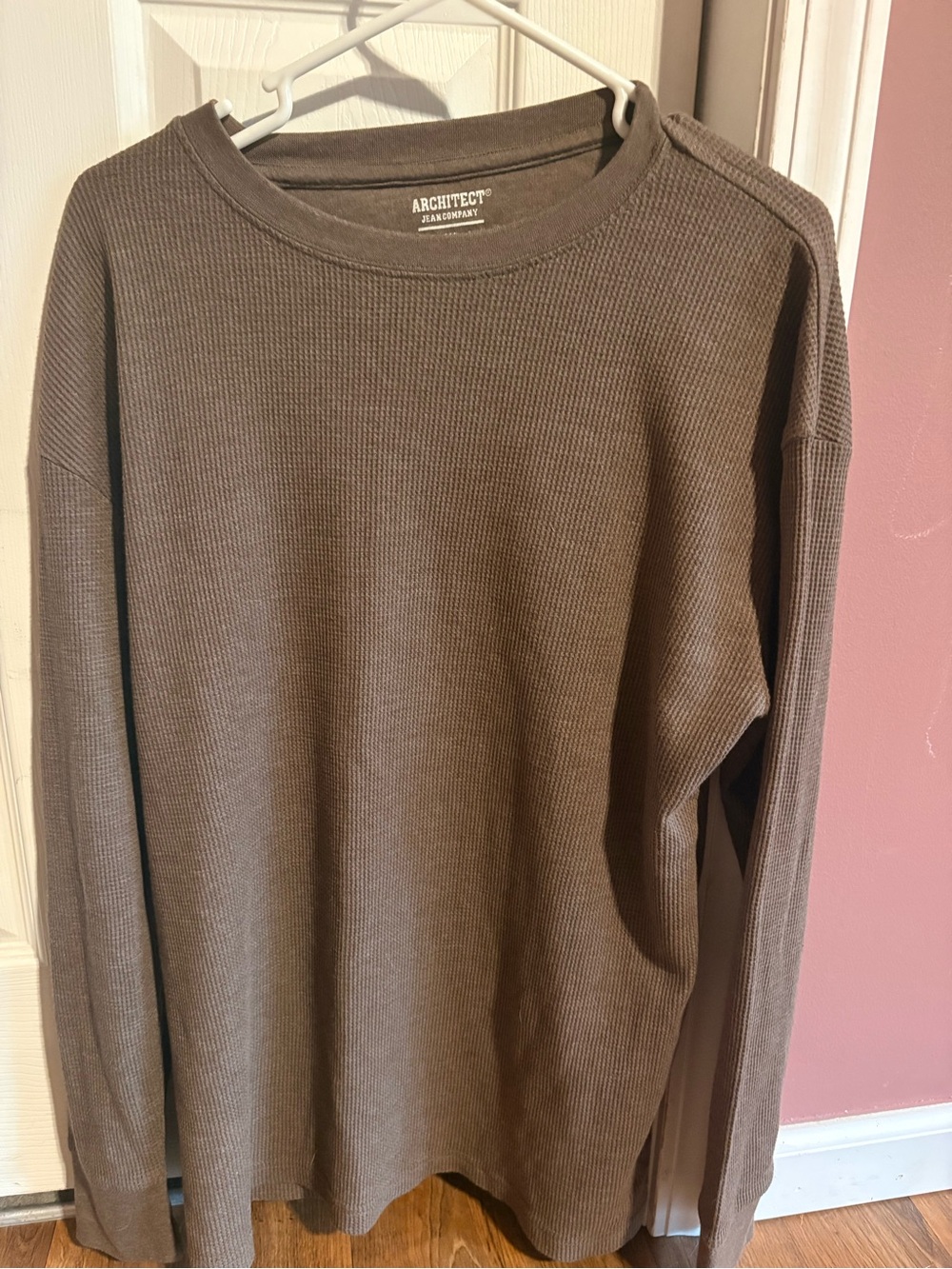 Architect Men's Waffle Knit Crewneck Sweater in Taupe Brown